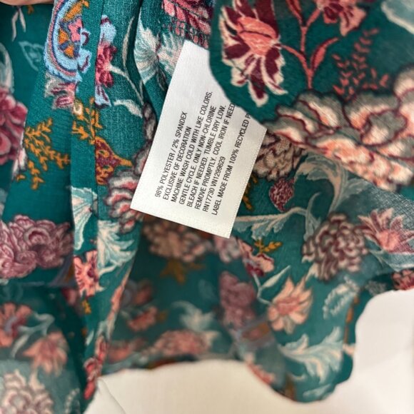New Blouse Floral Green Xhilaration Peasant Style Boho Colorful Sheer Womens XS - Picture 6 of 7